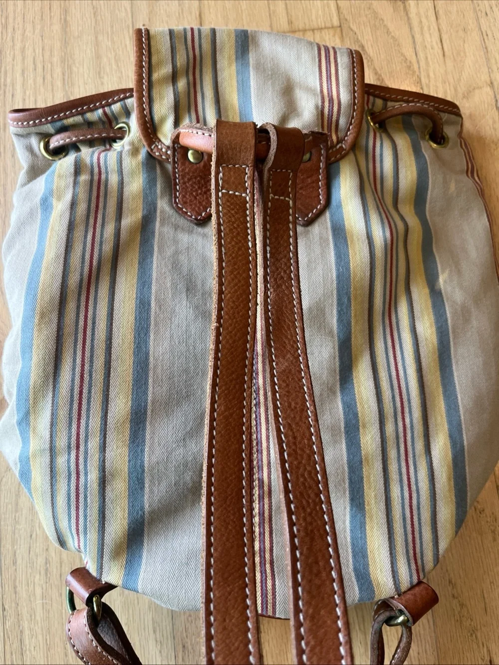 Vintage Polo Ralph Lauren Backpack Drawstring Striped Distressed Faded Look